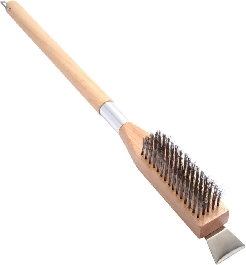 Brosse de four à pizza avec grattoir à pierre, poils en acier inoxydable résistants à la chaleur, 62 cm, manche en bois pour l
