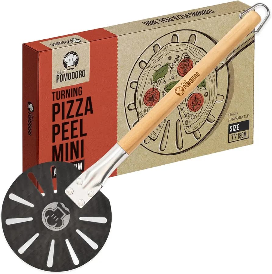 Chef Pomodoro - Pelle Pizza Ronde Avec Manche En Bois Extensible | Pelle a Pizza En Aluminium Anodisé INOX - Spatule Cuisine pour Tourner vos Pizzas, Crèpes, Steaks, Tarte etc (17,8 cm) : Amazon.fr: Cuisine et Maison