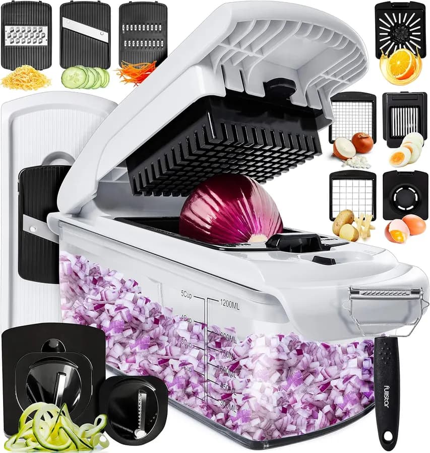 Coupe Legumes Multifonctions et Mandoline Professionnelle Cuisine - Trancheur de Légumes - Decoupe Legumes Cube Oignon Carotte Concombre Tomates - Rapeuse Legume et Fromage (Luxe Tout-en-1 Blanc) : Amazon.fr: Cuisine et Maison